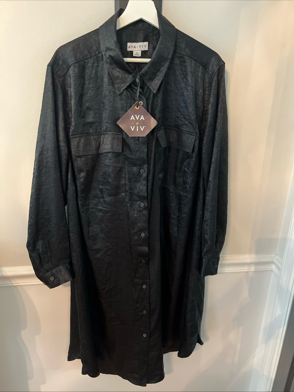 Ava & Viv Black Longline Button-Up Shirt Dress